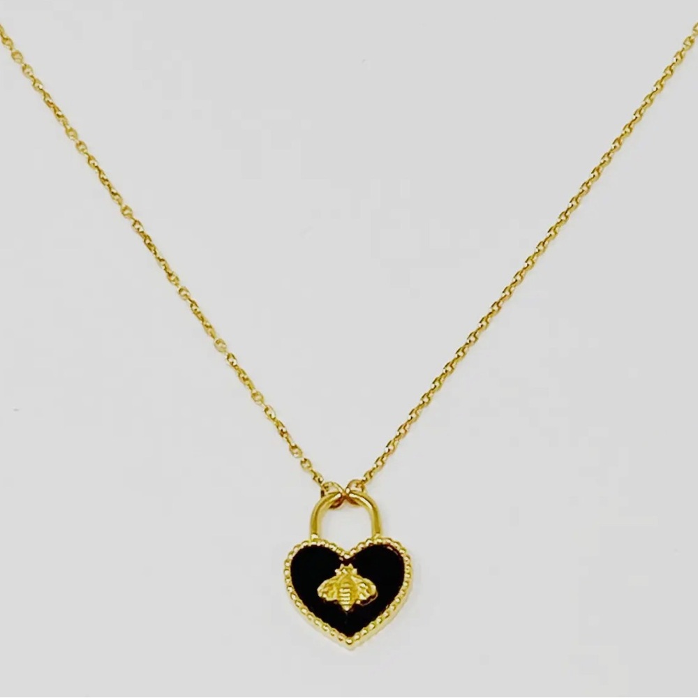 Gold and Black Bee Heart Necklace